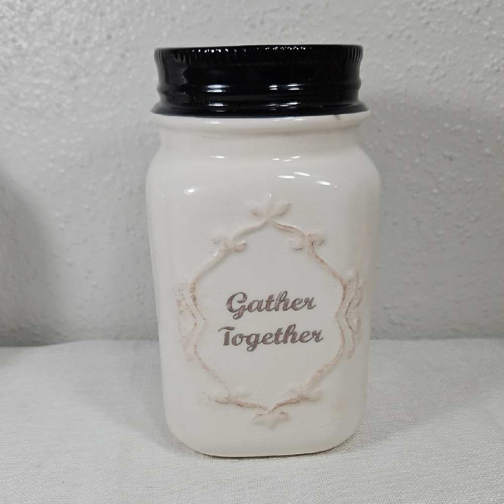 Young's Cream Ceramic Jar Vase with faux Black Lid